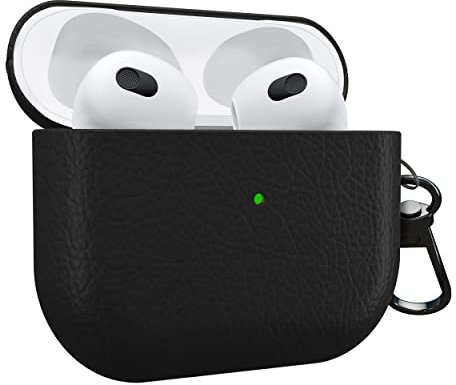MyGadget Estuche para Apple Airpods de 3ª generación - Funda de Cuero Sintético para Auricolares - Case Anti arañazos - Carcasa Robusta - Negro
