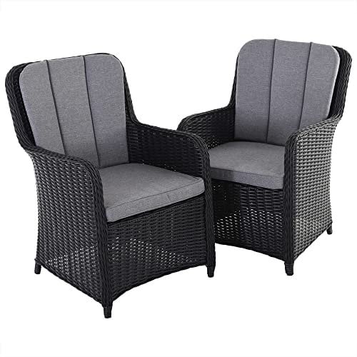 Raburg Gartenstuhl 2er-Set, Gartensessel Polyrattan in Schwarz, Auflagen mit Olefinbezug in Grau, bis 120 kg Belastbarkeit, mit bequemen Auflagen, pflegeleichtes und wetterfestes Polyrattan, Como