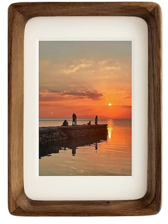 FLECHAZO 5x7 Picture Frame Wood with 4x6 Mat,Natural Solid Walnut Wooden Photo Frames 5 by 7 for Tabletop or Wall Display