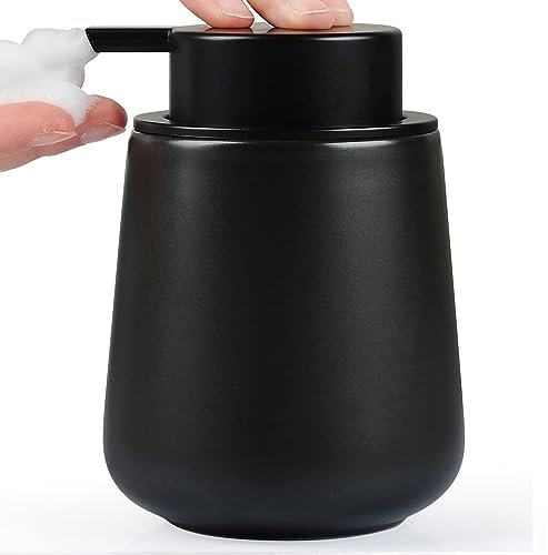 Umlaca Seifenspender Keramik Schwarz Spülmittelspender, Nachfüllbarer 350ml Cremespender, Großer Pumpenkopf lässt Sich leicht drücken, Geeignet für Küche, Bad (Schaumseifenspender)