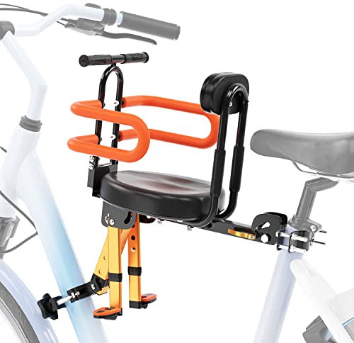 XIEEIX Fahrrad Kindersitz Vorne,Kinderfahrradsitz,Vorne Fahrradsitz für Kinder mit Klappbarem Leitplankengriff,geeignet für Cityräder, Klappräder Cruiser usw…