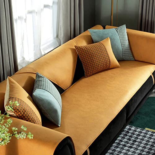 LIANGLAOI Leder Sofabezug 1 2 3 4 Sitzer,wasserdichte Sofa Überwurf,rutschfeste Abschnitt Sofa Abdeckung,Einfarbig Sofaüberwurf für Haustiere,Liebessitz,Armlehne,Rückenlehne-Gelb,1pc-60x90cm