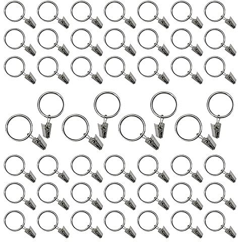 50 anelli per tende con clip, anello per tende in metallo inossidabile, diametro 25 mm, gancio per appendere tende pesanti, set di aste e tendaggi - argento