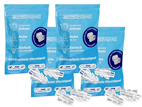 Pronomic E20 Gehörschutz Ohrstöpsel Mixed Set - Gehörschutz im Tannenbaum-Design - 4 Stück mit blauem Filter (20 dB) - 4 Stück mit weißem Filter (25 dB) - Medium-Größe - Aus Silikon