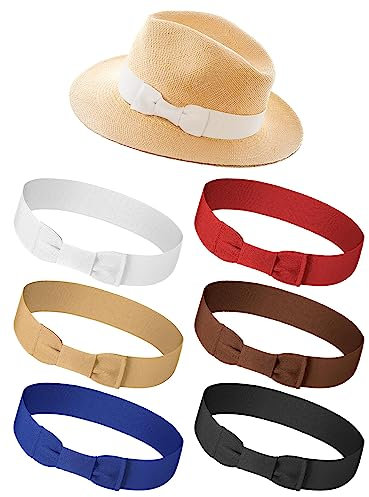 Tigeen Lot de 6 Bandeaux Extensibles pour Chapeau de Cowboy avec nœud pour Femme - Bandeaux Fedora pour Chapeau de Paille Panama, Couleurs rétro., 60 cm