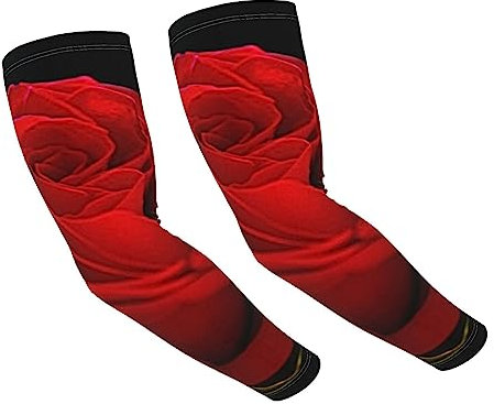 OUSIKA Armstulpen mit roten Rosen und schwarzem Hintergrund, Unisex, Sonnenschutz, kühlende Ärmel, Sportmanschette, Schwarz, Einheitsgröße