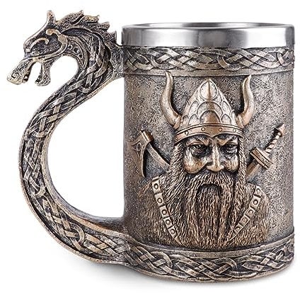 Wikingerschiff Drakkar Bierkrug Edelstahleinsatz, Wikinger-Becher, Nordischer Wikinger-Bierkrug, wikinger geschenke für männer Geeignet für die Sammlung Sammlungen, Geschenke zum Vatertag (Stil-1)