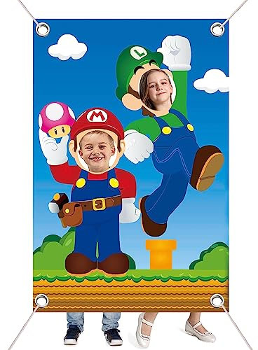 Foto Prop Tela de Fiesta Mario Brothers Decoración Cumpleaños Fotomatón Fondo de Fotografía 150×100cm para Adornos de Fiesta Temática de Fiesta de Cumpleaños de Los Niños