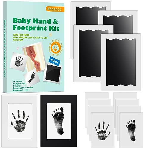 Nabance Baby Footprint Kit & Handprint Kit, 4 Inkless Ink Pads, 2 Photo Frames, 8 Imprint Cards, Safe for Baby Hands and Feet, Family Keepsake Gifts for New Parents, Baby Shower Gifts 0-6 months