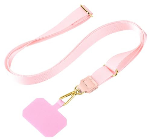mtb more energy Universal Handykette SoftBand - Rosa - Metallteile Farbe Gold - kompatibel mit vielen Handyhüllen - hochwertiges glänzendes Band zum Umhängen