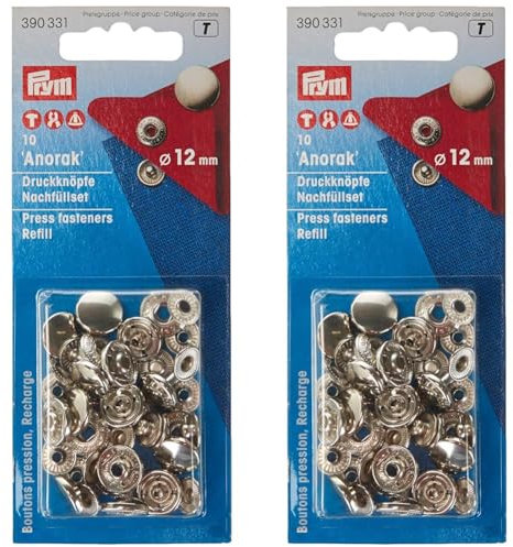 Prym 390331 Nachfüllpackung für 390330 Nähfrei Druckknopf Anorak, Messing 12 mm silberfarbig, metal (Packung mit 2)
