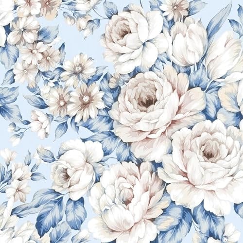 FunStick Papel Pintado Flores Rosas Peonía Papel Pintado Autoadhesivo Azul Papel Adhesivo Floral para Decorar Muebles Peonía Azul Acuarela Papel Pared Autoadhesivo Flores Cocina Habitacion 44.5CM×3M