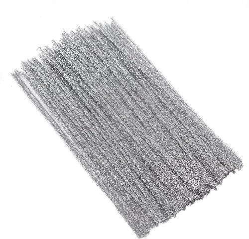 200 Stück Glitzer Pfeifenreiniger Chenilledraht 6 MM * 30 cm Pfeifenputzer Bunt Zum Basteln Chenille Stiel Biegeplüsch Pfeifenputzerdraht für Kinder Zum Basteln Handwerk Dekorationen -Silber