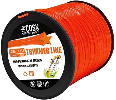 COSY GARDEN TOOLS Fil de débroussailleuse Orange Pentagone Qualité Commerciale Corde Universelle en Nylon de qualité supérieure 2,0mm x 406m