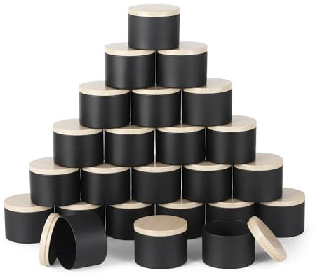 NEXBEXES 24 schwarze Kerzendosen mit Metalldeckel mit Holzmaserung, 118 g, Kerzengläser, Großkerzendosen zur Herstellung von Kerzen, Kerzenherstellungsgläsern (118 g, schwarz)