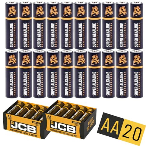 AA Batteries, JCB 20 Pack - Industrial Power Alkaline Double A Batteries AA Batteries 1.5v For toys | fairy lights | remotes | Flashlights | Clocks | Home or Office Use |
