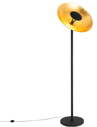 Qazqa Industrie Stehleuchte, Stehlampe - Magnax - Schwarz Gold, Rund, max. 60W, Geeignet für LED, 183cm, Ideal als Wohnzimmerlampe