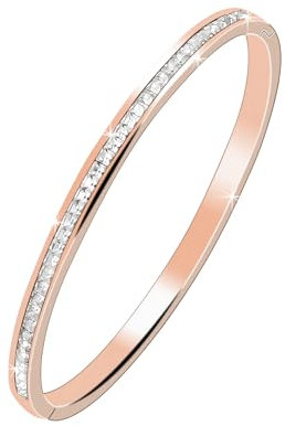 MILAKOO Braccialetto in Acciaio Inox Con Strass 4 mm per Signore, Bangle Gioielli per La Festa (Oro Rosa)