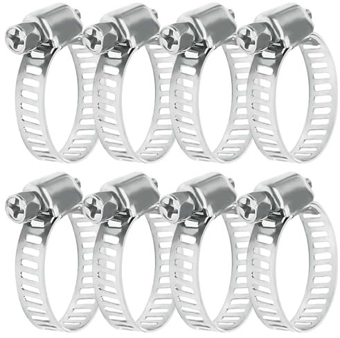 Fascette stringitubo in acciaio inossidabile da 8 pezzi, clip Jubilee regolabili da 25-38 mm, tubi con trasmissione a vite senza fine, fascette fermatubo per lavatrice, tubo di scarico…