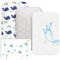 NesriToy Baby Spannbettlaken 81x 41cm, 2 X Bettlaken Kinderbett Oeko-Tex Standard 100, 1 X Matratzenschoner aus 100% wasserdichtem, 3er Set Spannbetttuch für Babybett(Wal + Grauer Stern)