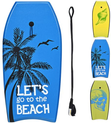 HOMASIS Surfbrett L, Bodyboard aus XPE und HDPE mit Handschlaufe, Halbmond Surfbrett, geeignet ab 14 Jahren, Tragkraft 85 kg, 104 x 51 x 6 cm (Blau)