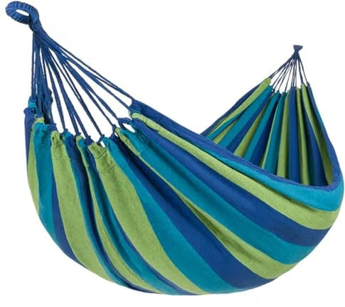 Hängematte Boho Garten Hängeliege 80x190 waschbar Relaxliege mit Beutel für Unterwegs kleines Packmaß Outdoor Wandern Camping Festival 100 kg Traglast Typ888 blau grün