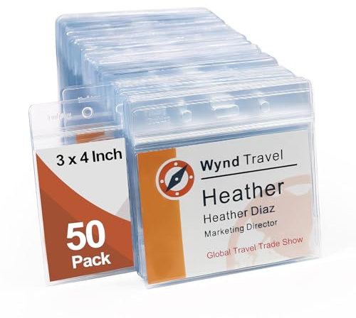 Fushing Namensschildhalter, 7,6 x 10,2 cm, transparenter Kunststoff, horizontal, für 7,6 x 10,2 cm Namensschild-Einsätze oder Namensschild-Einsätze (50 Stück)