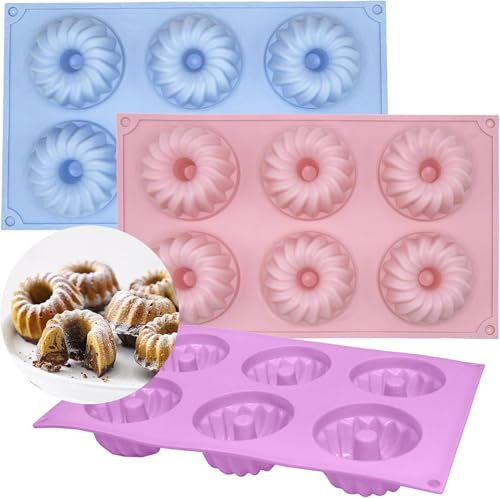 MURISE 3 Stück Mini Gugelhupfform, Silikon Gugelhupf Kuchenform mit 20 Vertiefungen, Traditioneller Paris Savarin Stil, Ø 7 cm Mini Gugelhupfform Silikon, Antihaftbeschichtung