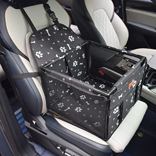GoBuyer Waterproof Pet Dog Car Seat Booster Carrier Box and Basket with Seat Belt Harness Restraint for Puppy Cat Travel (Black, Standard 40x40cm)