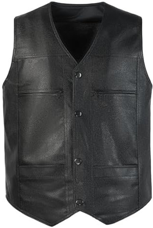 Harbrosrce Herren PU Leder Weste Fleece Gefüttert Motorrad Weste Vintage Retro Lederweste Biker Warm Casual V-Ausschnitt Ärmellos Jacke, B-schwarz, M
