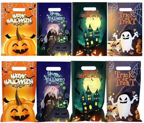 MORAINJAY 50 Stück Halloween Geschenktüten Party Mitgebsel Tüten,Halloween Geschenk Tasche,PE Geschenke Tüte,Candy Tüten für Party,Kürbis Geist Hexe Spinne Plastik Partytüten Taschen für Kinderpartys