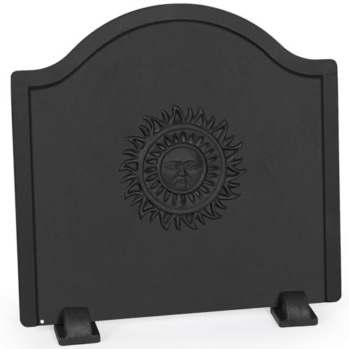 TECANA Chimenea para chimenea de 16 pulgadas – Placas traseras de chimenea con pies | Reflector de calor de chimenea estilo bohemio patrón de sol (16 pulgadas)