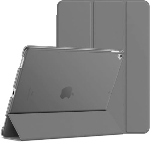 Custodia per iPad Pro 12.9 di seconda generazione 2017/1a generazione 2015 (modello: A1584 A1652 A1670 A1671 A1821), ultra sottile e leggera, con supporto posteriore satinato traslucido (grigio scuro)