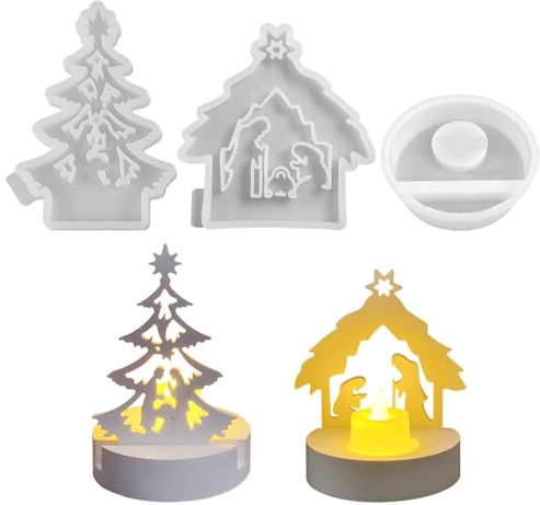 Krippe Silikonform Weihnachten 3 Stück, Krippe Silikonform Kerzenhalter, Silikonformen Gießformen Weihnachten, Krippe Silikon Giessformen zum Gießen, Silikon Gießformen Kerzenhalter (Krippe 01)
