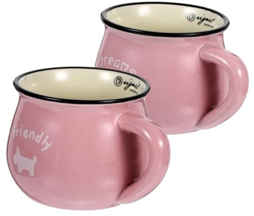 Amosfun 2 Pz Tazza Da Colazione in Ceramica Tazza Da Caffè Personalizzata Tazza Da Tè Smaltata Bicchiere D'acqua Tazza Di Succo Bicchieri Di Carta Espresso Tazze Da Portata Bere Tazza Rosa