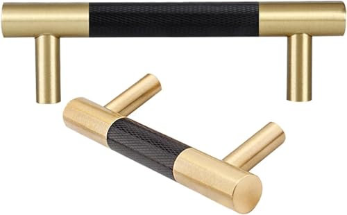 ERERE Manijas de latón macizo for gabinetes, tiradores de cajones dorados, paquete de 2, textura cepillada negra, manijas for cajones de muebles, herrajes de cocina(96mm/3.8in)