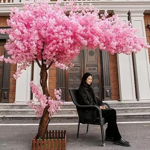 BEDOIN Árbol de cerezo artificial de flores rosas grandes, flores artificiales para sala de estar, dormitorio, 1 m x 0,8 m