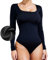 Sahunfri Women's Square Neck Long Sleeve Bodysuit, Thong Bodysuit, Shapewear (Black, S)