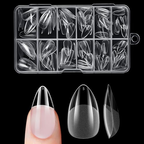 Venares - Lot de 120 faux ongles courts en forme d'amande - Pour ongles en gel - 12 tailles - Transparent et doux - À coller - Taille XS