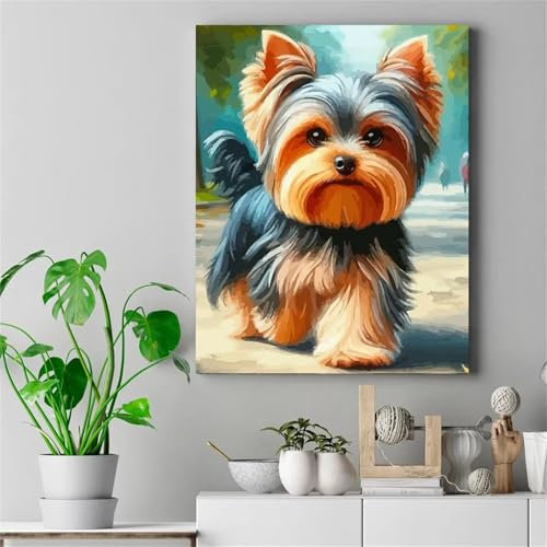 Peinture Numero Adulte,Chien du Yorkshire Peinture par Numéros Kits,avec Cadre Bricolage Peinture à l'huile sur Toile pour Adultes Enfants Paint by Numbers Cadeaux pour Maison Décoration 40x50 cm