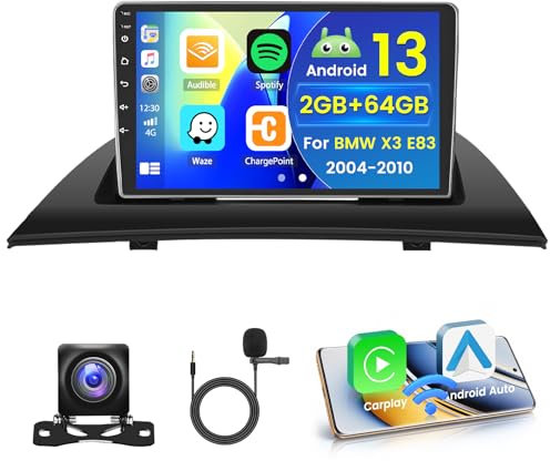 Hikity für BMW X3 E83 2004-2010 Radio 2+64GB Android 15 Autoradio Carplay Android Auto Wireless, 9 Inch IPS Touch Screen Radio mit Rückfahrkamera, Bluetooth, Navi, WiFi, DSP FM RDS Mirror Link