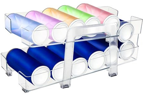 Windfromort Pack de 1 organizador para frigorífico, organizador ampliable para latas de bebidas, diseño de 2 niveles para cerveza y limonada de 250 ml/330 ml, transparente