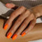 Medium Square False Nails - 24Pcs Orange Press on Nails Coffin - Glossy Solid Color Orange Fake Nails with Glue - Full Cover Acrylic nails Glossy Gel Stick on nails for Women DIY Nail Art
