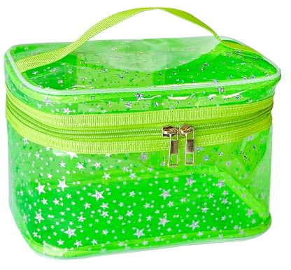 TotePrint Star Pattern PVC Cosmetic Bag Waterproof Square Bucket Shape 22 x 14 x 14 cm Travel Makeup Organiser (Pack of 1), Green, 22 x 14 x 14 cm, Modern
