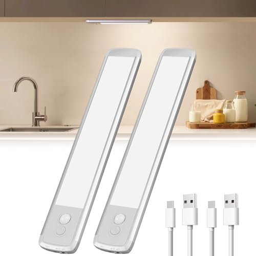 TANSOOL+ Luz LED Armario con Sensor de Movimiento, USB-C Recargable Luces LED, Lampara Luces sin Cables Interior para Armario, Escalera, Cocina (21cm, 2 Piezas)