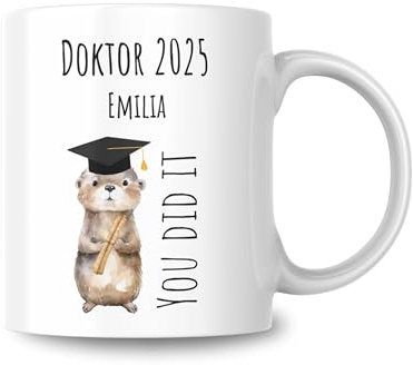 GRAVURITE - Personalisierte Doktor Abschluss-Tasse, 330ml Keramik, Geschafft Geschenk Abschluss Tasse Spruch Graduation Bestandene Prüfung Geschenkidee, Geldgeschenk (Doktor)
