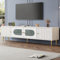 Elegante mobile TV da 170 x 35 x 50 cm, corpo bianco con gambe e maniglie dorate, 2 ante con scanalature verticali, 2 ante con vetro arco, portata 35 kg, mobile TV, mobile TV