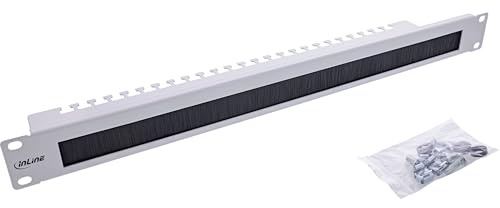 Inline 19111O Cable Feed-Through Plate with Brush and Cable Strip, 1U, RAL 7035 Grey, for Network Cabinet and Server Cabinet, Professional Cable Management