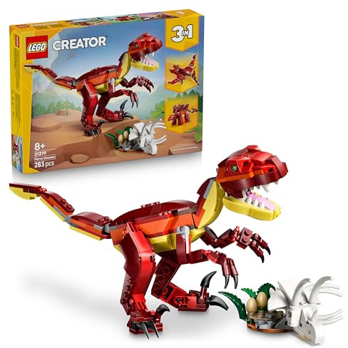 LEGO Creator 3in1 Fierce Dinosaur Toy - Build Velociraptor, Stegosaurus or Pterosaur Dino Figures w/Skeleton & Sharp Teeth Elements - Cool Birthday Gift Idea for 8+ Year Old Boys & Girls - 31379