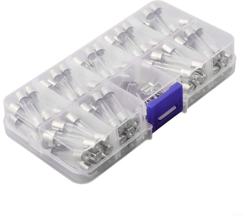 Pumixiy Elektrisches Sicherungssortiment für Boote, 6 x 30 mm, 72-teilig, flach, Glasrohr-Sicherungsset, 0,5 A bis 30 A, mit Halterungen
